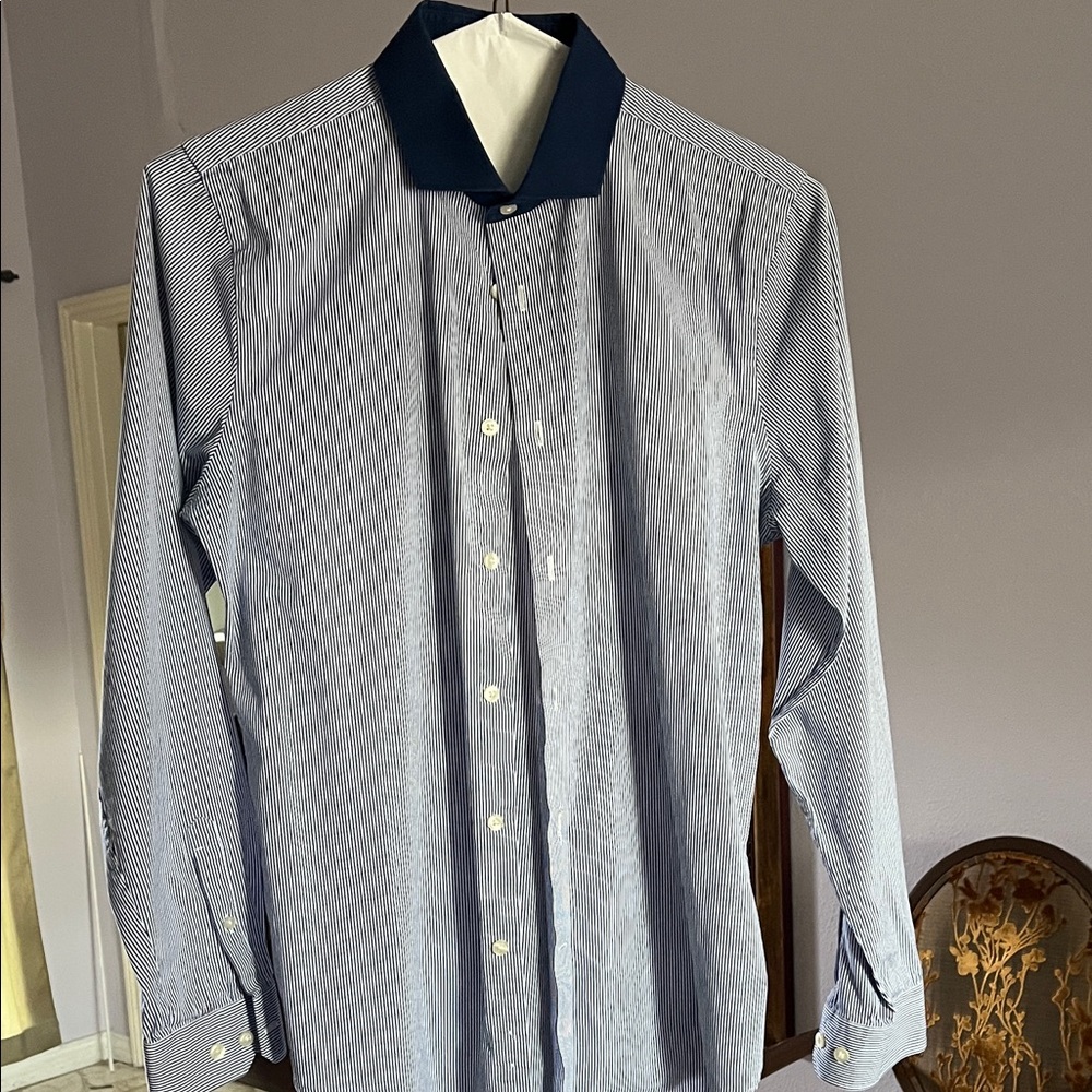 Express Blue Pinstripe Shirt with Dark Collar